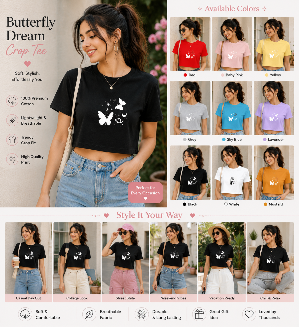 Cute Butterfly Design T-shirts