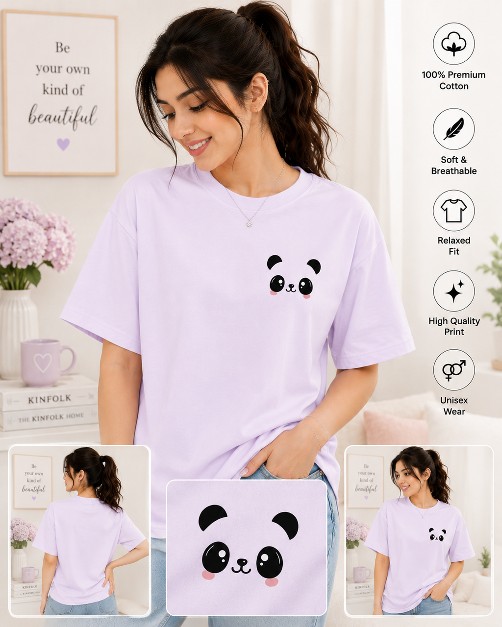 Cute Panda Minimal Graphic T-Shirt | Kawaii Aesthetic | Premium Cotton Tee | White