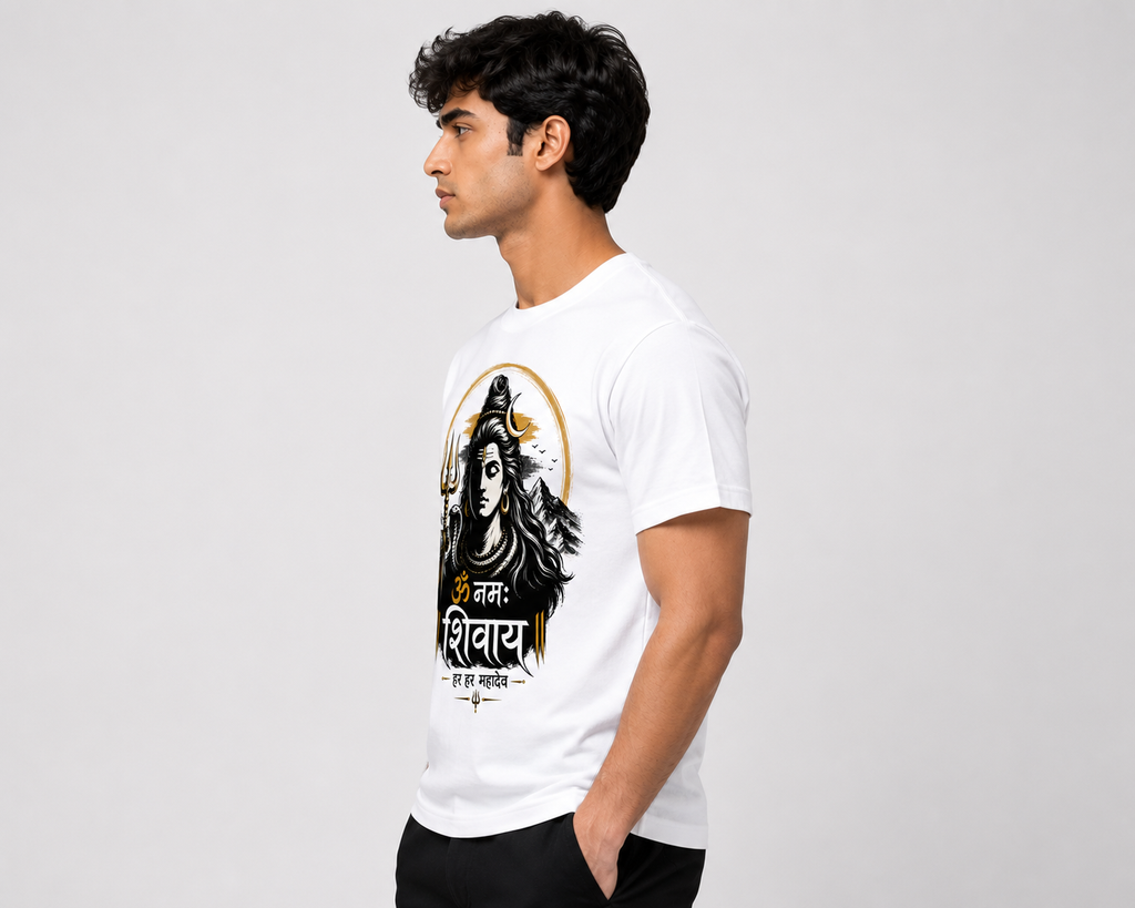 Har Har Mahadev Oversized Graphic T-Shirt | Premium Shiva Print | Unisex White Cotton Tee