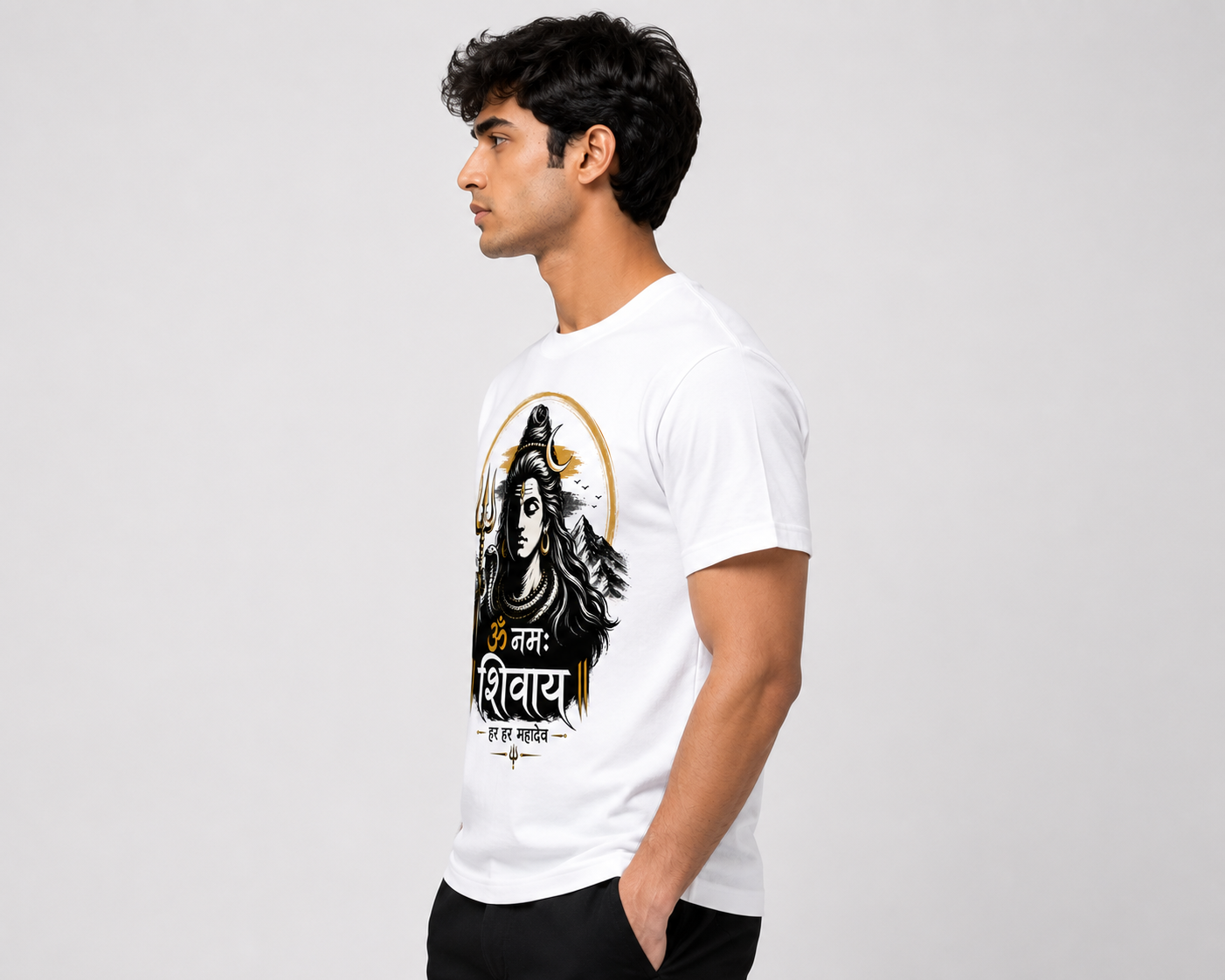 Har Har Mahadev Oversized Graphic T-Shirt | Premium Shiva Print | Unisex White Cotton Tee