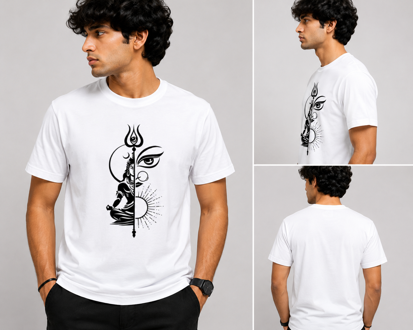 Half Shiva Minimal Graphic T-Shirt | Premium Unisex Cotton Tee | White | ShelfSmart