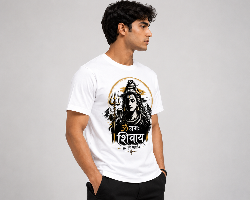 Har Har Mahadev Oversized Graphic T-Shirt | Premium Shiva Print | Unisex White Cotton Tee