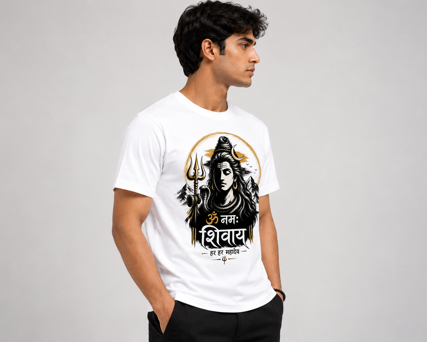 Har Har Mahadev Oversized Graphic T-Shirt | Premium Shiva Print | Unisex White Cotton Tee